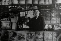 Bělek's shop, 1934, the shop owner František Tancer, Rojšín