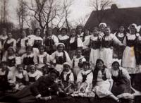 Kunvald women in costumes, the witness´mother before marriage, Emilie  Krčmářová (third from left above), Kunvald, undated (latest in 1930s)