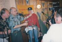 A tramp music event at the Smíchov club CI5; the entertainers Luděk Sobota and Ivan Mládek are on the left, 1990s