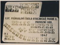 Stanislav Husa – leaving class portfolio, 2nd Secondary technical school of engineering Prague 2 (first from left in the second row, square photograph), historical photograph, 1947