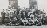 Employees of a furniture workshop in Sternberg - Lukas and Müller owned by his uncle Leopold Lukas. Leopold Lukas in the middle (bald with glasses)...