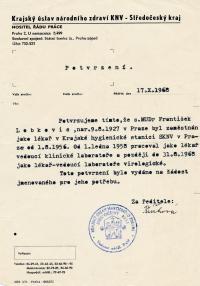  Confirmation of František Lobkowicz’s employment at the County department for hygiene in Prague, issued 17 November 1968, scanned copy