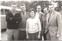 Věra and jaromír, her husband, with his colleagues at Liščí hora, about 1969