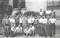 Vladimír Hamal (fifth from right bottom row) at the school in Prerov in 1942