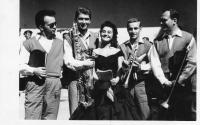 Members of Siloš Pohánka Orchestra in 1961 (from left  Alois Bouda, Imrich Kuruc, Mária Velšicová, Juraj Lehotský, Bohumil Trnečka)