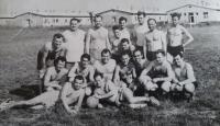 Football match with coworkers, Anton is in the back row, first from right, 1963
