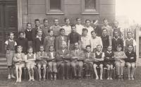 Higher elementary school in Horní Počernice. Liboš Buben in the front row, fourth from the right
