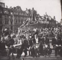Prague people on the Old Town Square in Prague shortly after the war ended, May 1945