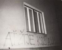 Writing on the wall of Hradílek house, January 1989