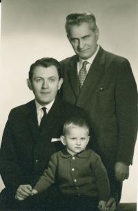 Honzík, Jarka and his father Jaroslav - three generations of the Kříž family, Prague, 1966
