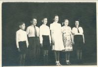 Zdeňka (2nd right) at a school performance, Kralupy, 1951