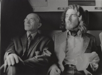 Oldřich Hamera with Bohumil Hrabal on their way to Ústí nad Orlicí, 1970s