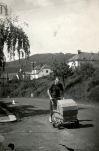 Taking her baby-sister Klotka for a stroll, 1953