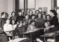 Helena Medková in the Fifth Year of the Elementary School (Sitting the 2nd from the Right, at the the 2nd Desk; 1957)
