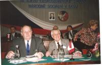 Prof. Vladimír Krajina (right) at the National Socialist Party in exile conference. With Mr Skoda, the chairman, Prague 1990