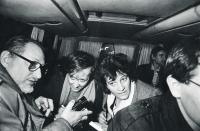 Bystrovová Marta - right, left Jan Petránek, a plane from Moscow to Prague in 1990