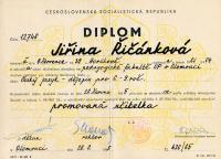 Kutláková Jiřina - certificate graduating teachers