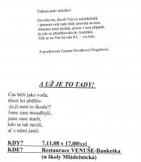 Kutláková Jiřina - invitation to the class teacher at the class reunion after thirty years
