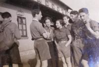 Ellen Berger, fifth from the right with friends from Maccabi Hatzair. Date unknown.