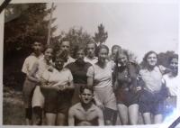 Summer camp of Maccabi Hatzair, Horní Hrabiny, 1937, Ellen Berger in the first row, third from the left