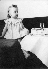 Ruth Kopecká during her second birthday celebration, 1951