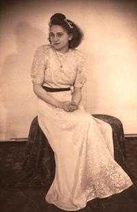 Witness in her borrowed ball gown in Kraslice around 1950
