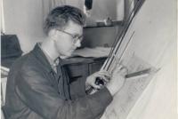 Jaromír Meduna at the drawing board, 1965