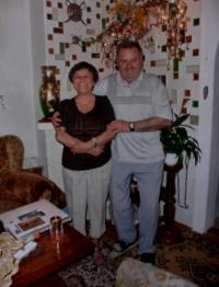 Anita with her husband Vojta at the home fireplace in Kraslice around 2005