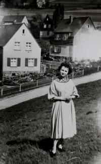 Anita on her way to church in Klingenthal in 1950s