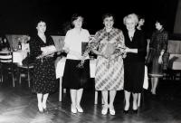 Colleagues from Triola, Anita on left and middle two seamstresses, on right their master Anna Křížová in Kraslice around 1970s