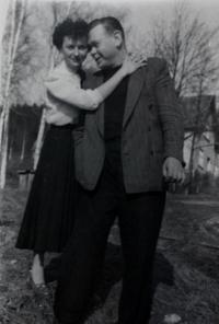 Anita with her uncle Josef Labský, who married mum´s sister, who took them during displacement to Klingenthal in Kraslice region in 1950s 
