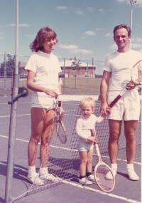 Family tennis game, Downsview, Toronto, summer 1972
