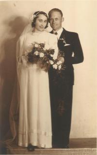 Wedding photo of Prokop's parents Prokop and Klementýna Šmirous in 1936
