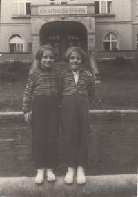 Petra Erbanová (on the left) with her sister Lída, August 1955