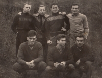 With his friends (Petr Šída in the upper row - second from the right, his brother Josef in the bottom row - in the middle)