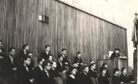 Jan Bouzek (at the back in the middle), Hana´s graduation ceremony, Karolinum, Prague 1958