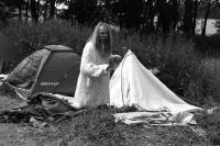 Saint builds a tent