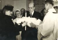 1946 - the christening of Jan Kucera, in arms of Jan Masaryk, mother (left), father (right behind Jan M.) - the christening of Jan Kucera, in arms of Jan Masaryk, mother (left), father (right behind Jan M.)