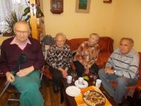 90th birthday celebration of Václav Moravec - left - with his sisters Jindřiška and Zdeňka and brother Jan, Chotusice 4.4.2016