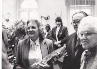 Exhibition to commemorate General František Moravec, from right his wife Vlasta Moravcová, Tatiana Moravec Gard, his daughter, Čáslav 1990