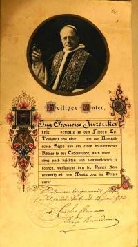 Vyznamenání Františka Jurenky od papeže Pia XI. z roku 1930