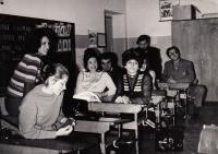 Bratislava, meeting old classmates, Naďa to the left, 1971