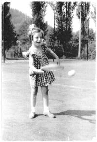 First attempts at tennis, Železný Brod, about 1950