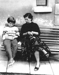 Eva and her mother on holiday, Malá Skála about 1957