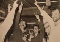Ivan Vilim celebreting Vaclav Havel election in 1989