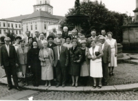 Sister Bernardetta with the group of teachers. Photo taken on Velké náměstí (Big Square) in Kroměříž.
