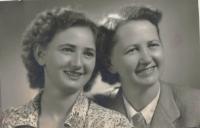 Věra with mother - photo sent to the father to prison, 1950