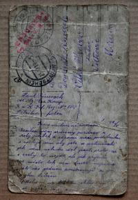 Legionářská pohlednice, kterou poslal svým rodičům otec Ireny Ondruchové Pavel Šimeček