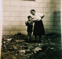 Josef Sorban with his grandmother in Žilina in 1955
