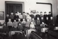 The first grade, Libuše third from the right side in the first row (1959)
